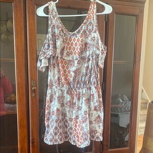 Juniors (Large) Beige and Brown Floral Off-Shoulder Shorts Romper
